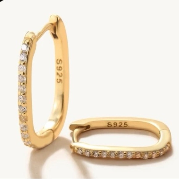 JewelbyEllie Jewelry - Rectangle Pave Link Earrings,925 Sterling Silver Cable Chain Earrings,